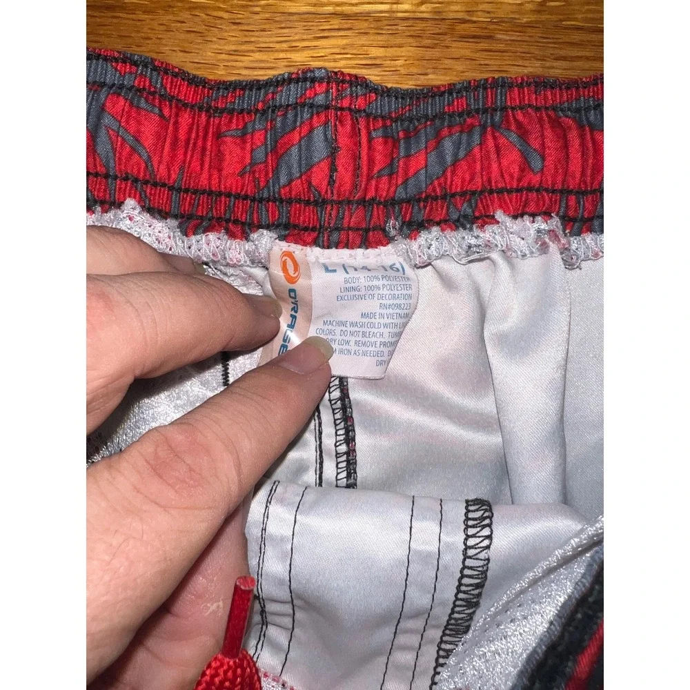 o'rageous Boys L 14-16 Red Navy Tropical Palm Leaf‎ Swim Trunks Board Shorts